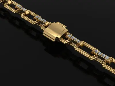 DAINTY HERMES STYLE DIAMOND TWIST ROPE LINK BRACELET NECKLACE 3D print model