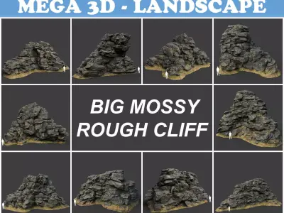 Low poly Big Mossy Rough Rock Cliff 210323 Low-poly 3D model
