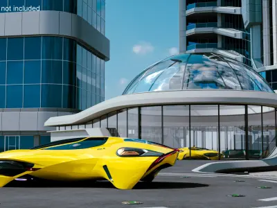  Urban Air Port with Futuristic Flying Vehicle 