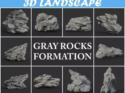 Low poly Gray Rock Formation B 190421 Low-poly 3D model