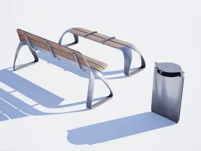 Urban bench set Low-poly 3D model