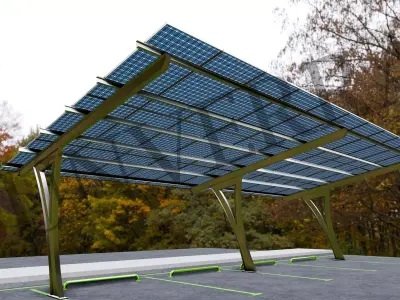 Lowpoly Solar Carport-L-3 Types-Steel Structure Low-poly 3D model