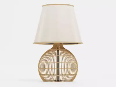 Lamp - Woven Rattan Table Light with Fabric Shade Unit 3D model