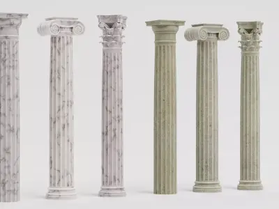 6 Columns Collection - Clean and Old Classical Pillars 3D model