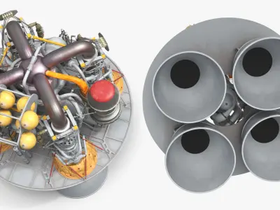 Clustered Rocket Engine with Four Nozzles and Fuel Manifolds Grey 