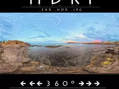 Rocky Coastline HDRI Sunset  8192x4096  360 Sky Dome 3D model