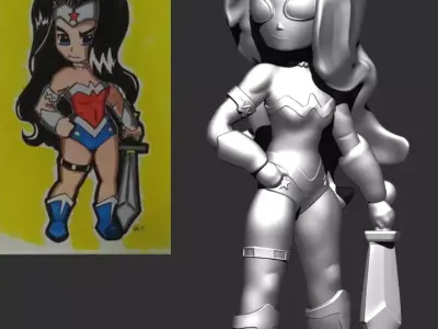 Stylized Wonder Woman Warrior Female Sci-Fi Fantasy Figure  STL 3D print model