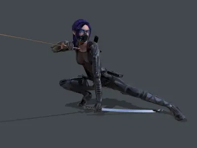 Ninja Female Rigged Low-poly 3D model