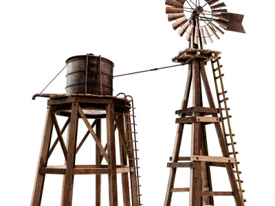 Western Windmill Farm Set Low-poly 3D model