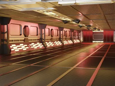 A futuristic tunnel interior pathway in the space station 3D model