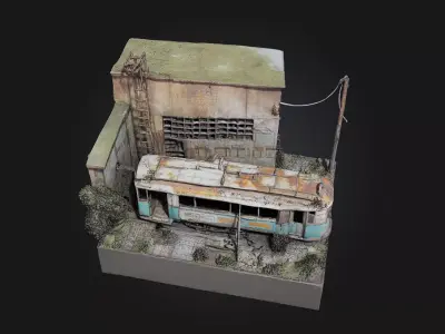 Abandoned Tram Diorama  Rusted Memories on Forgotten Rails 3D model