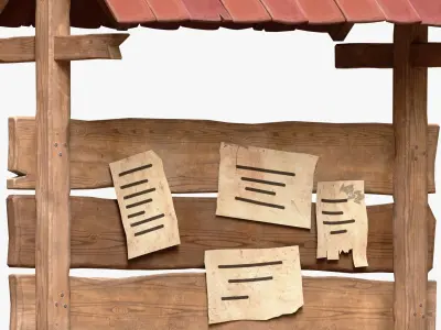 Wooden Bulletin Board 3D model
