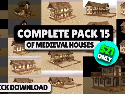 Authentic Low Poly Medieval House Pack for RPG Game Design Low-poly 3D model