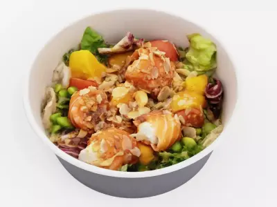 Poke bowl Salad with mango almond and salmon 3D model