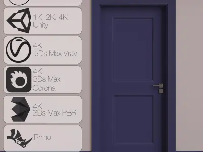 Interior Door 02 Variant 7 Blue Finish PBR Game Ready Low Poly Low-poly 3D model
