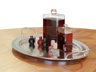 Tray with Liquor Bottles - Interior Decorations - High Quality 3D model