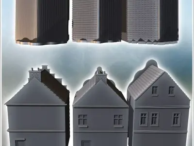 Set of three Flemish Baroque-style buildings with stories and co 3D print model