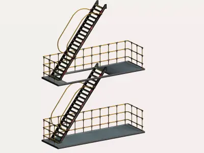 Sci-fi Industrial style stair platform Low-poly 3D model