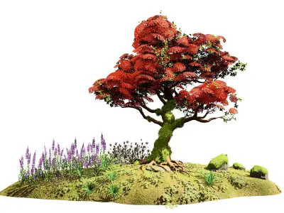 Tropical Paradise of Royal Poinciana trees 3D model