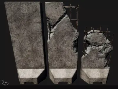 Low Poly PBR Concrete Blast Wall Low-poly 3D model