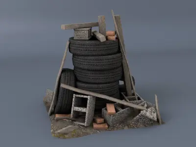 Scrap wheel asset Low-poly 3D model