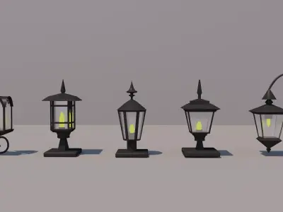 Outside Lamp 5 Pack  3D Model Low-poly 3D model
