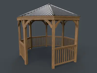 PBR Wooden Pergola Gazebo E2 Low-poly 3D model