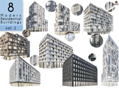 Vol 1 Modern Residential Buildings collection - 8 buildings 3D Model Pack