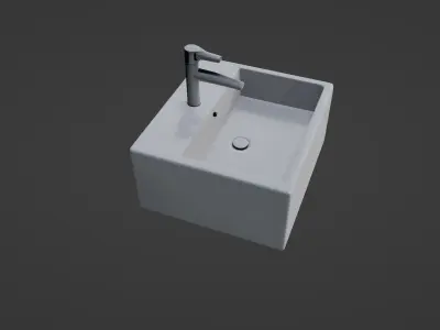 Modern Wall-Mounted Rectangular Sink with Chrome Faucet 3D model