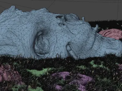 Robot Head Buried Scene Low-poly 3D model