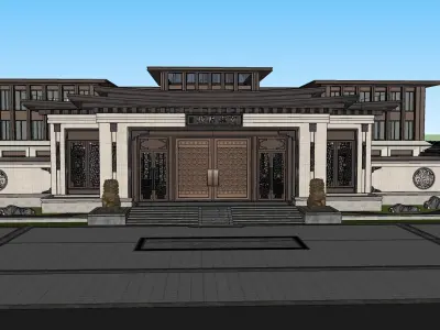 Chinese style community gate  landscape 3D model