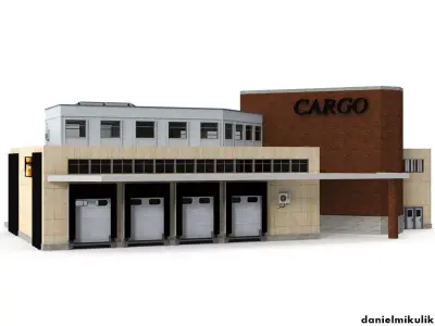 Cargo Building with Interior Low Poly Low-poly 3D model