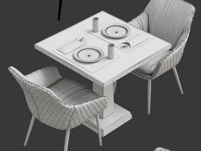 Chair Chrissy Pu by Richmond and aged table with table setting 3D model