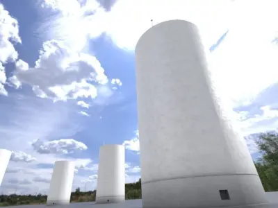 Industrial Silo 55m With Animated Valve Low-poly 3D model