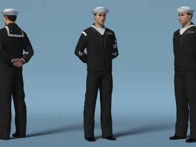  US Navy Sailor in Black Uniform Standing Pose 