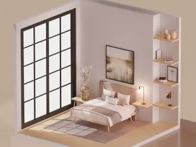 Lowpoly Interior Room 3D Model Pack  Low-poly 3D model