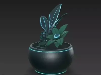 Sci-Fi Neon Bio-Luminesce Plant Display - Cyberpunk Prop  3D model