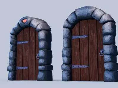 Stylized Medieval Stone Arch Doors 2 Variants 3D model