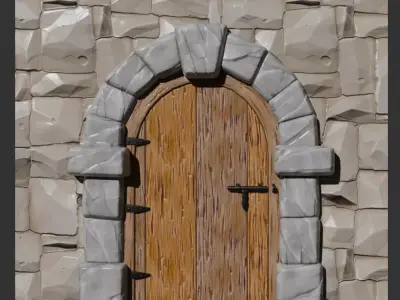 Stylized Medieval Door Game-Ready Low Poly PBR Low-poly 3D model