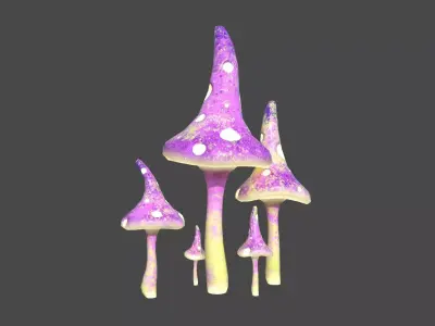 Fantasy Mushroom G08 Purple Yellow - Scene Backdrop Design Low-poly 3D model
