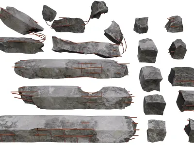 Broken Concrete Pillars Pack Low-poly 3D model