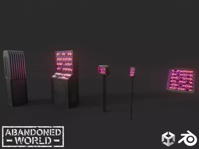 Set of Sci-Fi Computer Equipment Low-poly 3D model