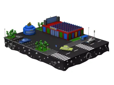 Cinema Low Poly city with buildings and cars Low-poly 3D model