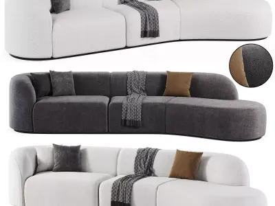  Curved White Sectional Sofa Upholstered   Low-poly 3D model