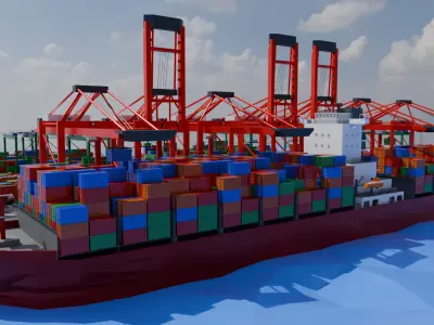 Container Port Low-poly 3D model