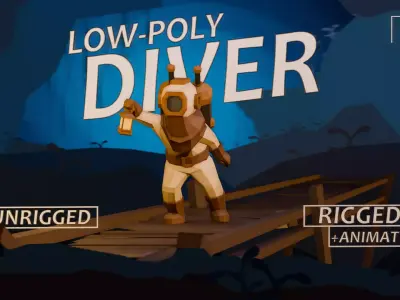 UNRIGGED VERSION LOW-POLY DIVER Low-poly 3D model