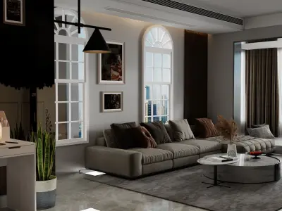 Modern Minimalist Living Room - 3D Model Luxurious Contemporary 3D model