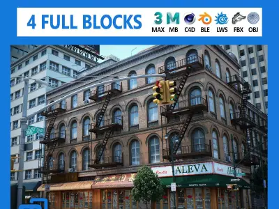 NYC - 4 Blocks - 37 Buildings V2 Low-poly 3D model