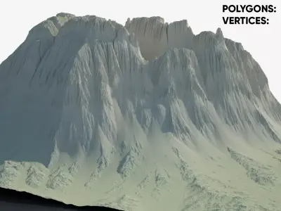 Highly detailed sci-fi rocky volcano with sand deposits 3D model