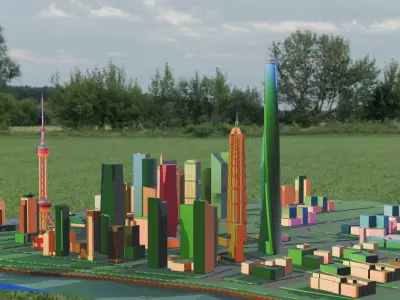 city and the road Low-poly 3D model